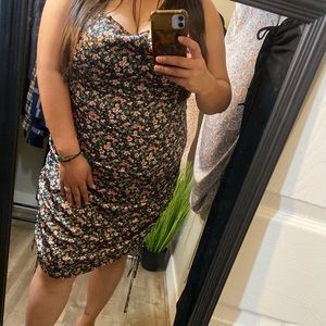 Plus size satin ruched dress